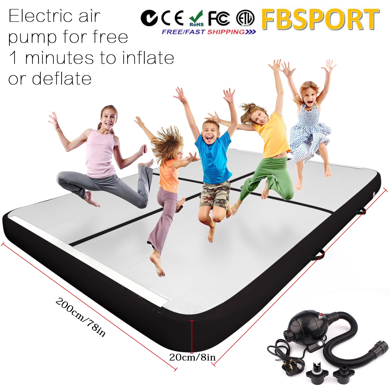 Fbsport 2m Width Black 4m*2m*0.2m Air Track Floor Home Inflatable