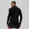 thumbnail image 6 of Men's Fitness Tops Elasticity Slim Fit Quarter Zip Long Sleeved Tops Black L, 6 of 8