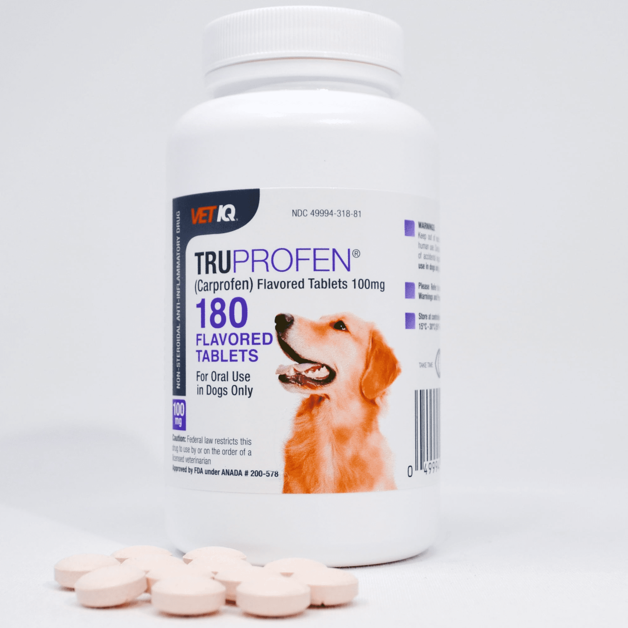 VetIQ Truprofen for Dogs, Carprofen 100mg, Anti-Inflammatory Prescription, Inflammation Support, 180 Flavored Tablets