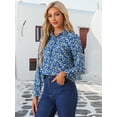 thumbnail image 2 of DARING DIVA Women's Long Sleeve Point Collar Ditsy Floral Shirt L Deep Blue, 2 of 6