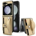 thumbnail image 2 of Elegant Choise Case with Credit Card Holder for Samsung Galaxy Z Flip 5 5G Wristband Stand Leather Phone Cover, Khaki, 2 of 10