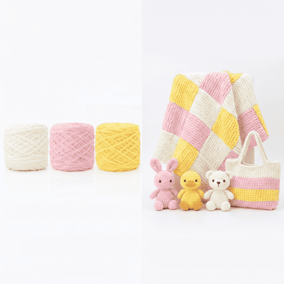 ROSEXIXI 3 Pcs Super Soft Chunky Chenille Yarn Set, Anti Shed Bulky Jumbo Crochet Yarn for Slippers Amigurumi Plush Blankets Scarves