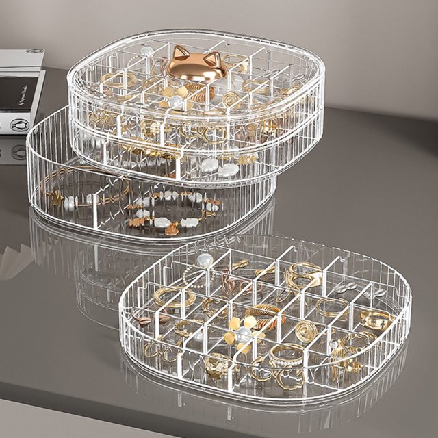 OUSITAID Jewelry Organizer Box Transparent 3-Layer Jewelry Display Holder with Lid for Earrings Bracelets Necklaces Rings