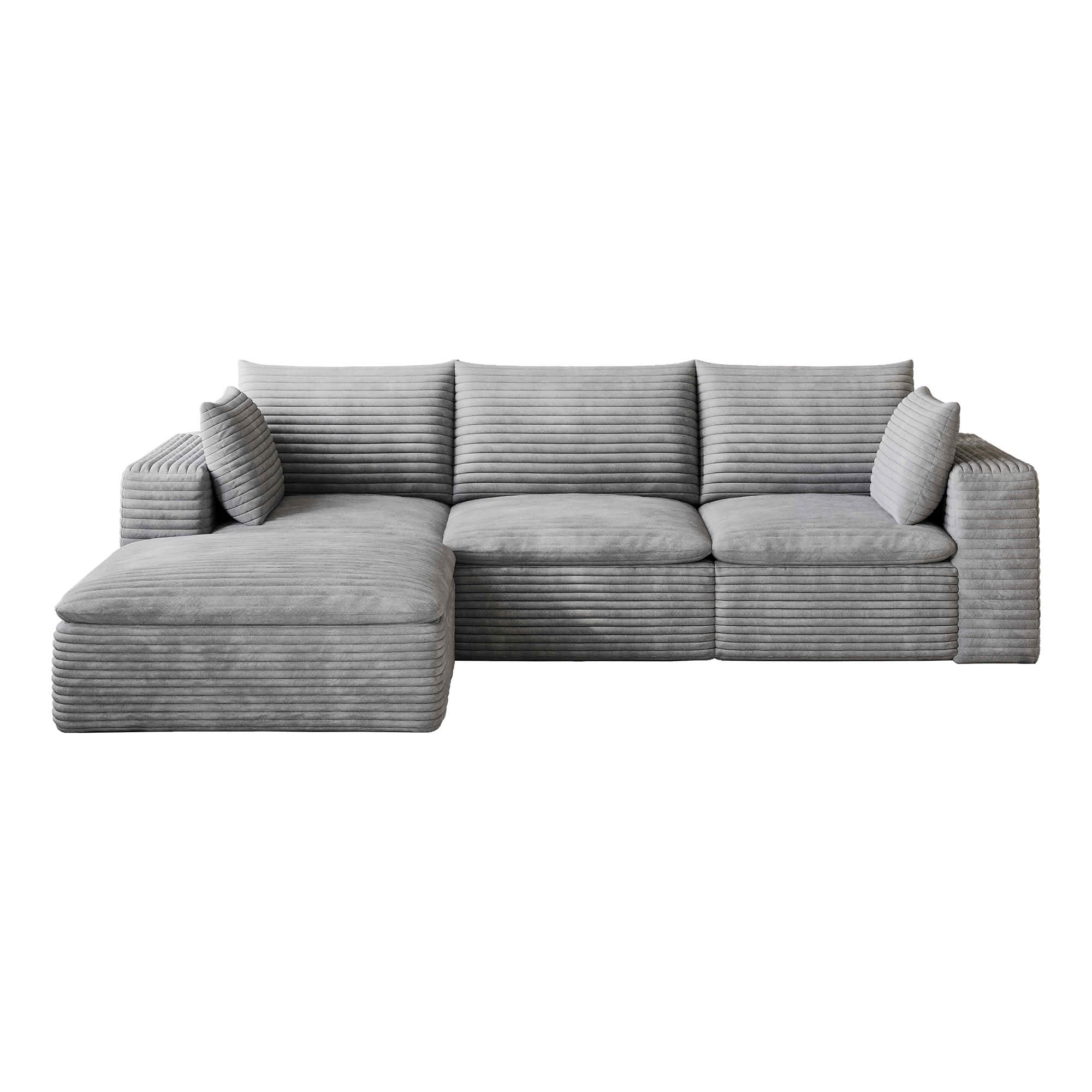 MAYEERTY 102.4 Inch Cloud Modular Sofa, Corduroy Deep‑Seat Couch with Double‑Layer Removable Cushions, No‑Assembly DIY Combination Sponge Sofa for Living Room Bedroom Conference Room Apartment