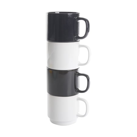 Gap Home Color Cups 14.8-Ounce Stackable Black and White Stoneware Mug Set  Set of 4