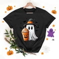 thumbnail image 5 of JOANKDMI Witch Ghost Halloween Shirts for Women Short Sleeve Pumpkin Spice Latte Graphic Tees Casual Fall Autumn Crewneck T-Shirt Novelty Holiday Party Tops, 5 of 6