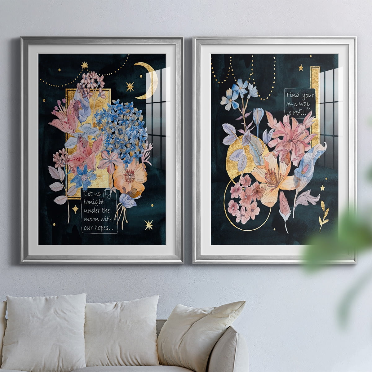 Wexford Home Moonlight Flowers I Premium Framed Print, 22.5" x 30.5" - Ready to Hang, Silver (Set of 2)
