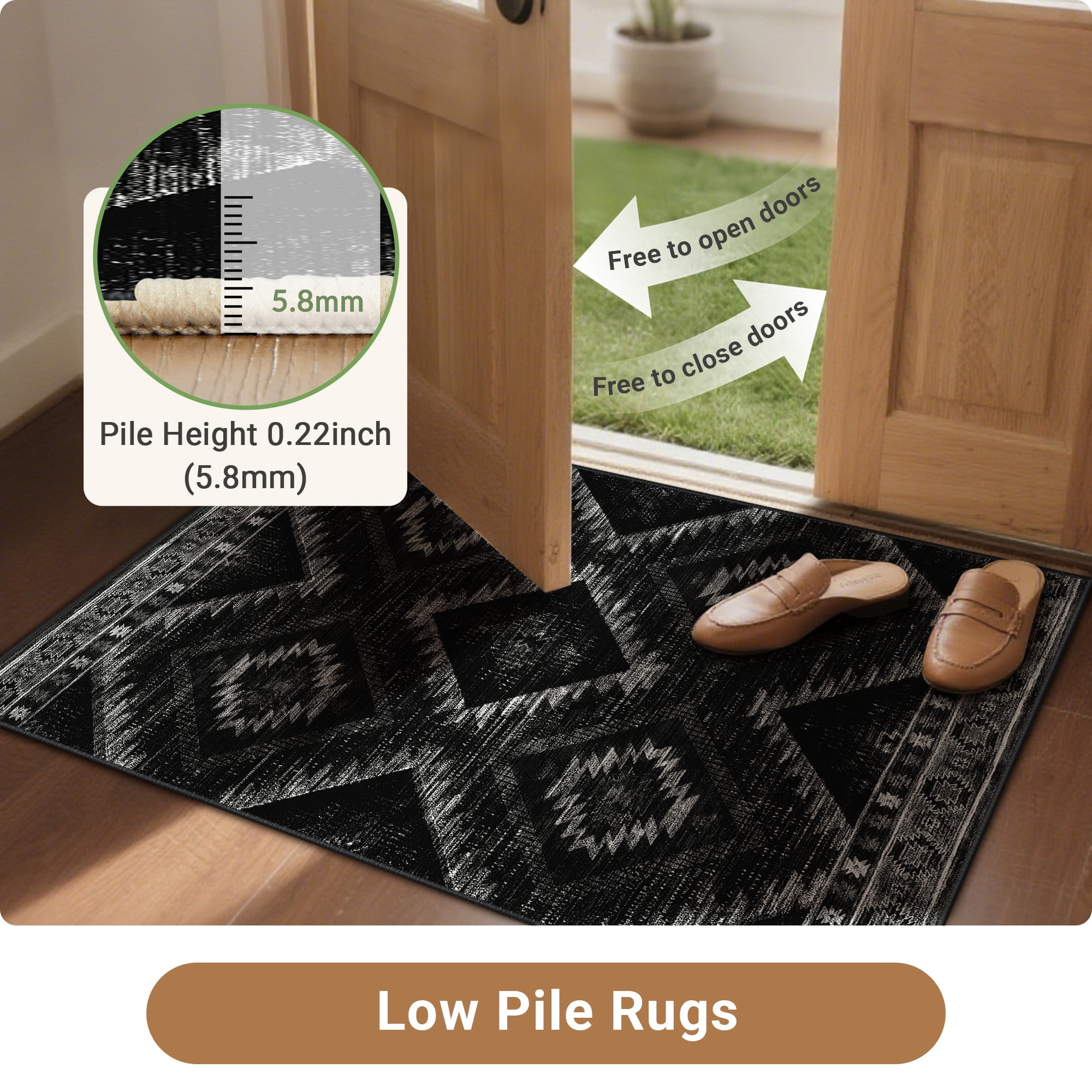 NewBuros 9'x12' Area Rug for Living Room, Machine Washable Non-Slip Rug, Soft Low Pile Stain Resistant Vintage Western Indoor Rug for Bedroom Dining Room, Black