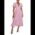 thumbnail image 2 of Vestido Elegante de Fiesta Playera para Mujer, con Escote en V, Mangas Abullonadas y Botones. Rosa L, 2 of 10