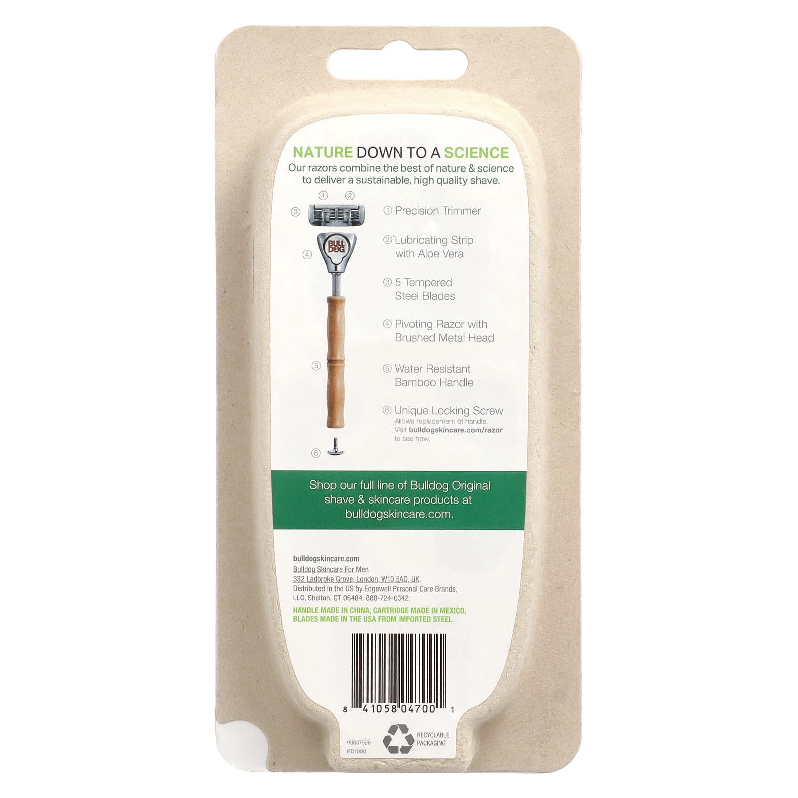 Bulldog Skincare For Men, Original Bamboo Razor, 1 Razor, 2 Cartridges Pack of 3