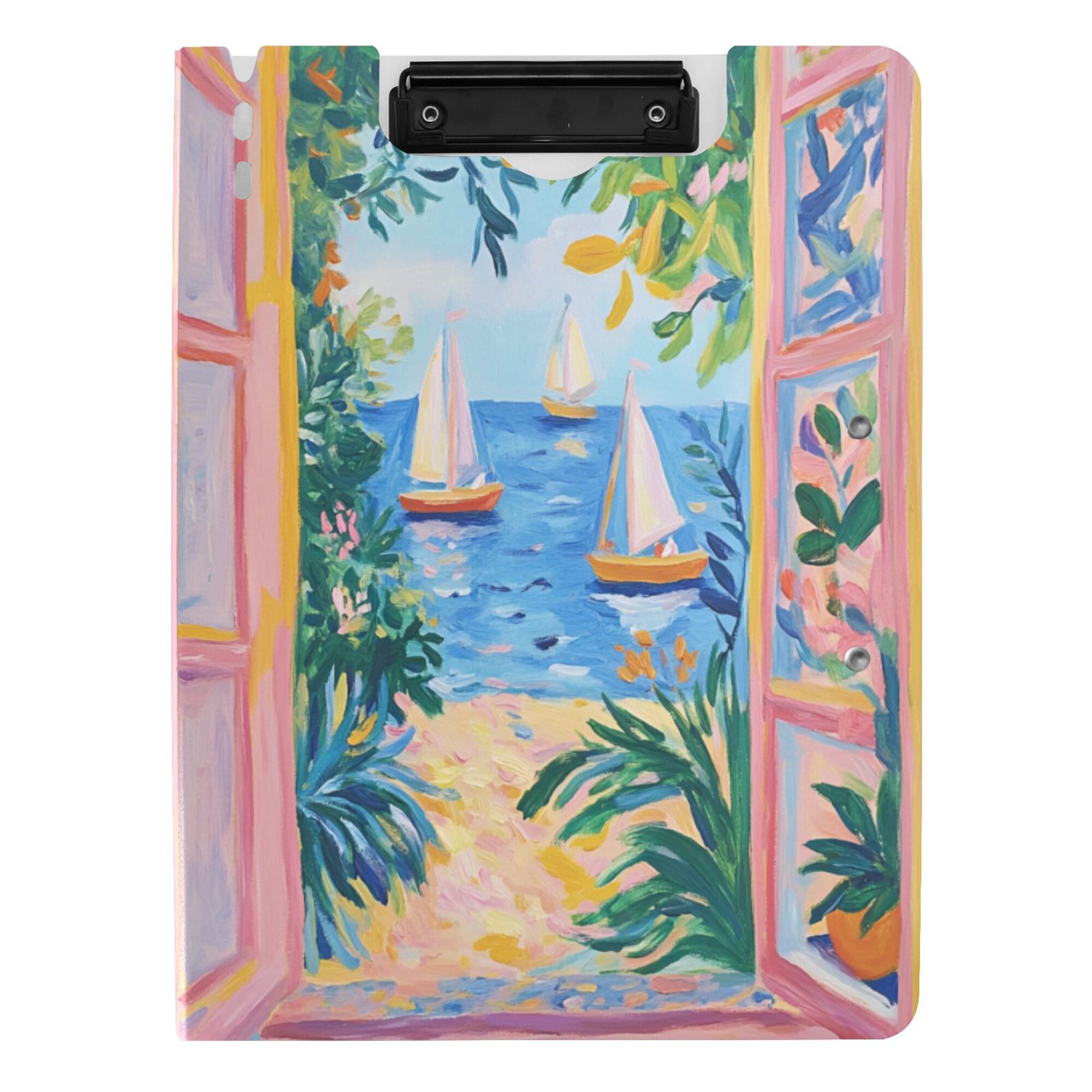FORMRS A4 Clipboard Folder with Pen Holder Horizontal Foldable School Office Binder, Blue Seaside