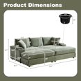 thumbnail image 5 of BUIORD 87" Sectional Couch with Ottoman, Oversized Corduroy 3-Seater Sofa with Storage Armrest and Cup Holders, Deep Seat Upholstered Couch for Living Room Bedroom, Green, 5 of 8