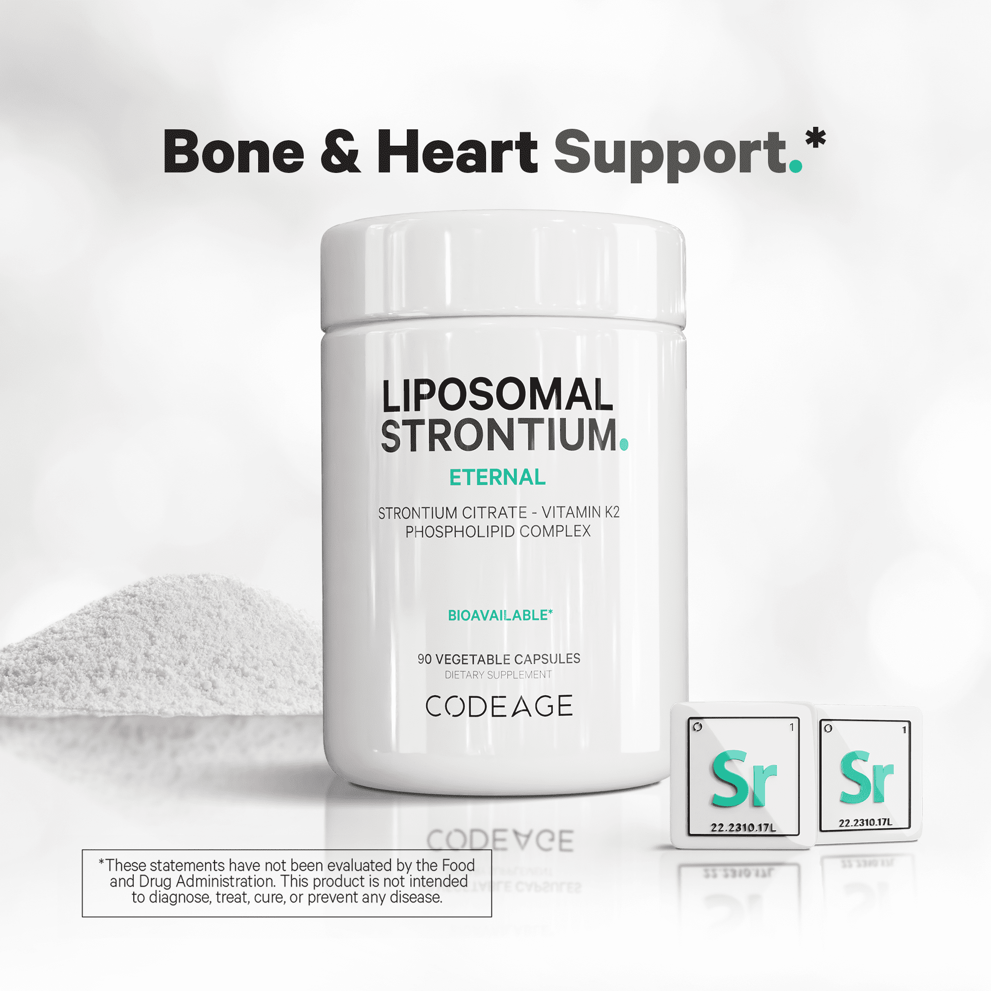 Codeage Liposomal Strontium Supplement - Strontium Citrate, Vitamin K2 MK-7, Liposomal Delivery, Non-GMO Mineral Strontium, Gluten-Free - 90 Capsules