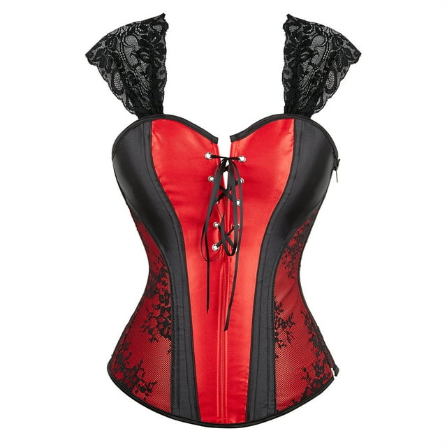 Grebrafan Corset à Bretelles pour Femmes Cosplay Steampunk Bustier Haut Rouge 5TG