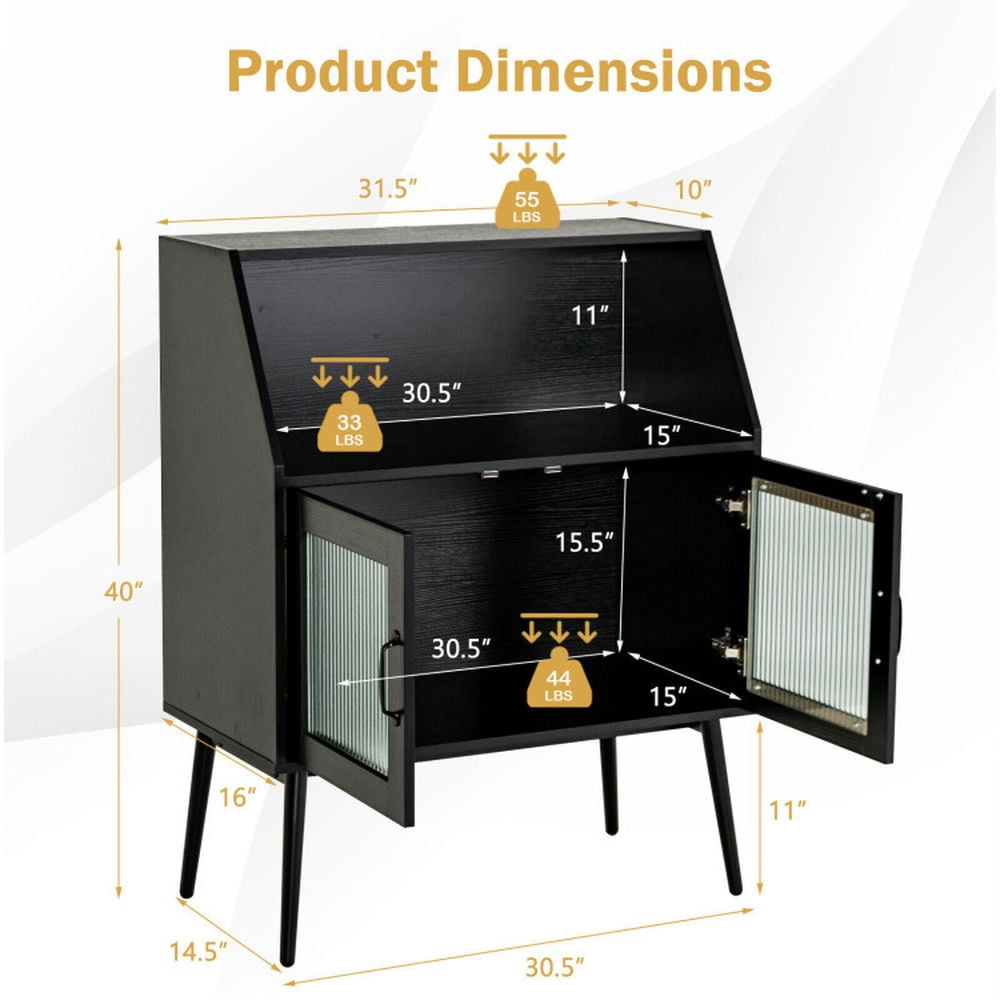 Finihen Kitchen Storage Cabinet, Buffet Sideboard, Kitchen Sideboard Buffet with Open Cubby and 2 Glass Doors, for Dining Room, Kitchen, Living Room, Black Finihen Kitchen Storage Cabinet, Buffet Sideboard, Kitchen Sideboard Buffet with Open Cubby and 2 Glass Doors, for Dining Room, Kitchen, Living Room, Black