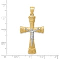 thumbnail image 3 of Auriga Fine Jewelry 14K Two-tone Gold Brushed & Polished Greek Key Crucifix Cross Pendant for Women, 3 of 5