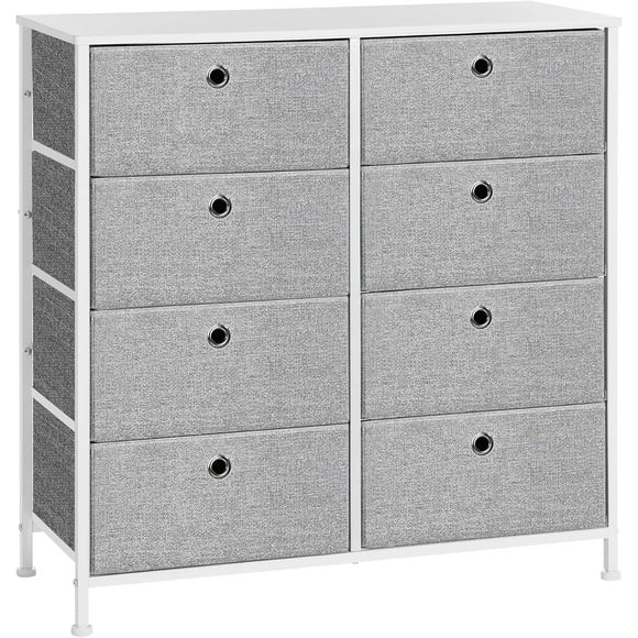 SONGMICS Cómoda de Tela, Unidad de Almacenamiento con 8 Cajones de Tela, Fácil Extracción, Cajonera de Tela, Organizadora con Estructura de Metal, para Armario, Cuarto, Gris Claro y Blanco