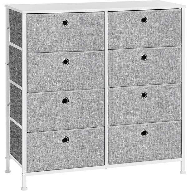 SONGMICS Cómoda de Tela, Unidad de Almacenamiento con 8 Cajones de Tela, Fácil Extracción, Cajonera de Tela, Organizadora con Estructura de Metal, para Armario, Cuarto, Gris Claro y Blanco