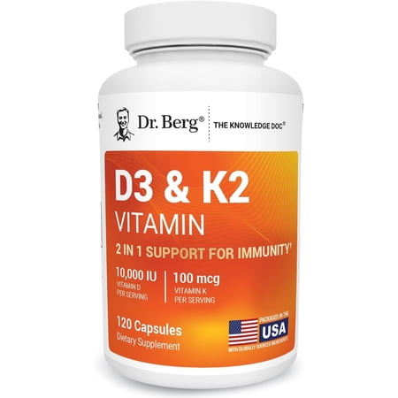 Dr. Berg D3 & K2 Vitamin Supplement - D3 K2 5000 IU   120 Capsules