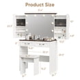 thumbnail image 5 of Farmhouse Vanity Table with Sliding Shelf,Makeup Dressing Desk with Cushioned Stool Set,Bedroom Vanities Set with LED Lighted Mirror & Charging Station,White, 5 of 7