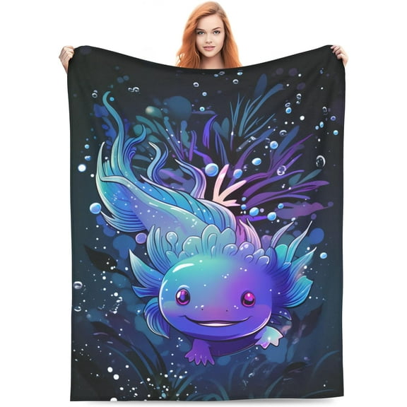 Axolotl Blanket Lovely Axolotls Gifts for Kids Adults Soft Warm Lightweight Cozy Cute Animal Dark Throw Blankets for Bed Living Room Sofa Couch Birthday Decor 50x60in