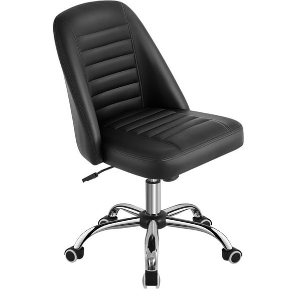 AetherLove Home Office Desk Chairs, Modern Armless Vanity Chair, Mid Back Desk Chair, Computer Task Chair with Rolling Wheels, Metal Base, Black, Faux Leather