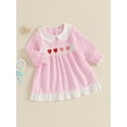 thumbnail image 5 of Jxzom Toddler Baby Girl Valentines Day Outfit Heart Embroidery Peter Pan Collar Long Sleeve Plaid Smocked Dress 3-7 Years Kids Girls Valentines Clothes, 5 of 8