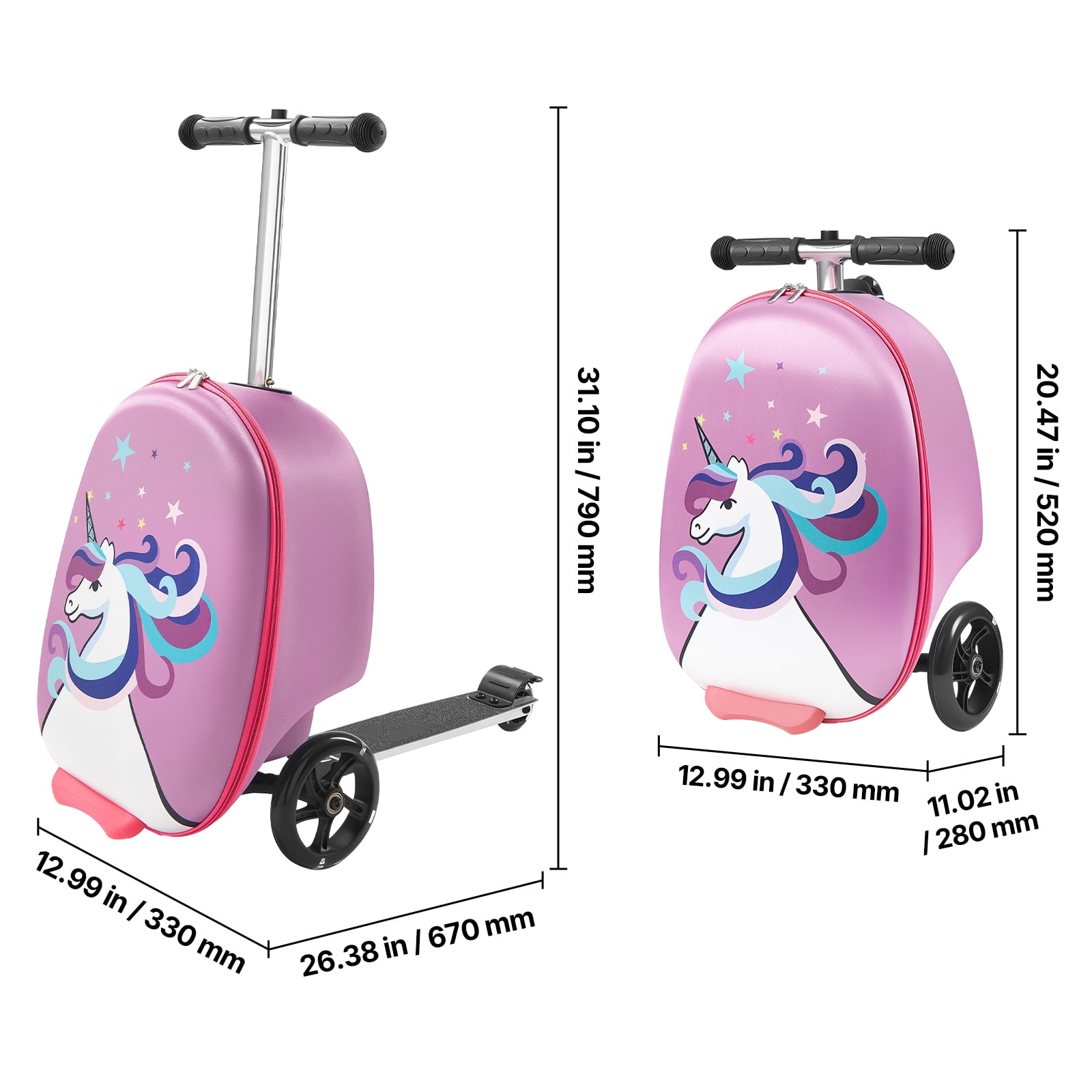 KFFKFF Ride-on Kids Luggage, 20L Capacity, 20-Inch Scooter Suitcase with Flashing PU Wheels, Adjustable Handle & Non-Slip Grip, Foldable and Lightweight Travel Companion for Children Aged 5+, Purple