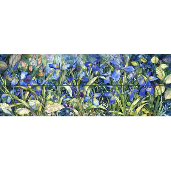 Tile Mural Kitchen Backsplash - Blue Iris - by Kathleen Parr McKenna