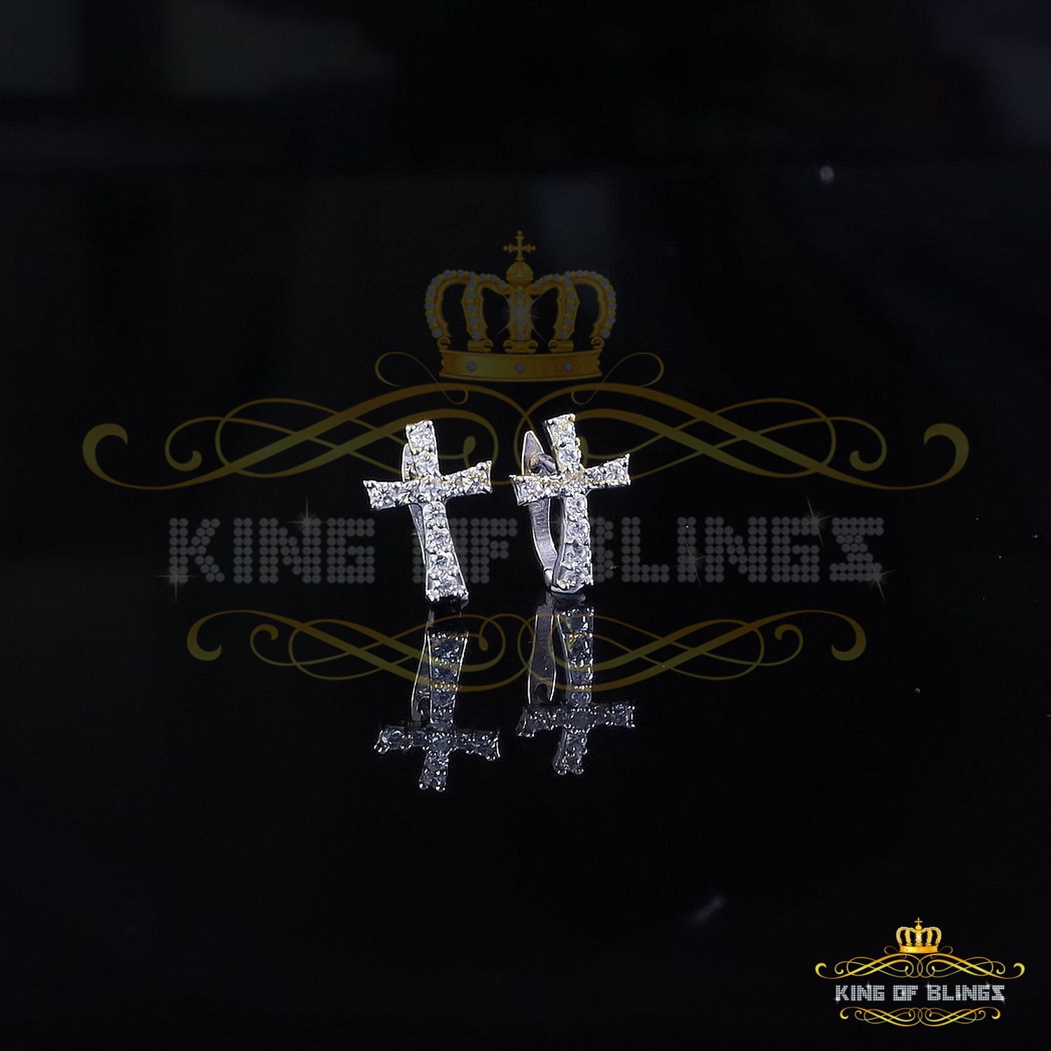 King of Bling's 925 Silver Round Shape White Hip Hop Cross Stud Earrings 22 Moissanite Men/Women