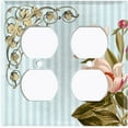 thumbnail image 3 of Metal Light Switch Plate Outlet Cover Elegant Blue Floral Striped Damask FLW071, 3 of 13