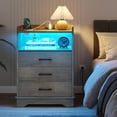 thumbnail image 6 of Gray Nightstand Set of 2 with Charging Station & 3 Drawers, Sofa End Side Table with Open Storage & LED Lights for Bedroom Living Room, 6 of 9