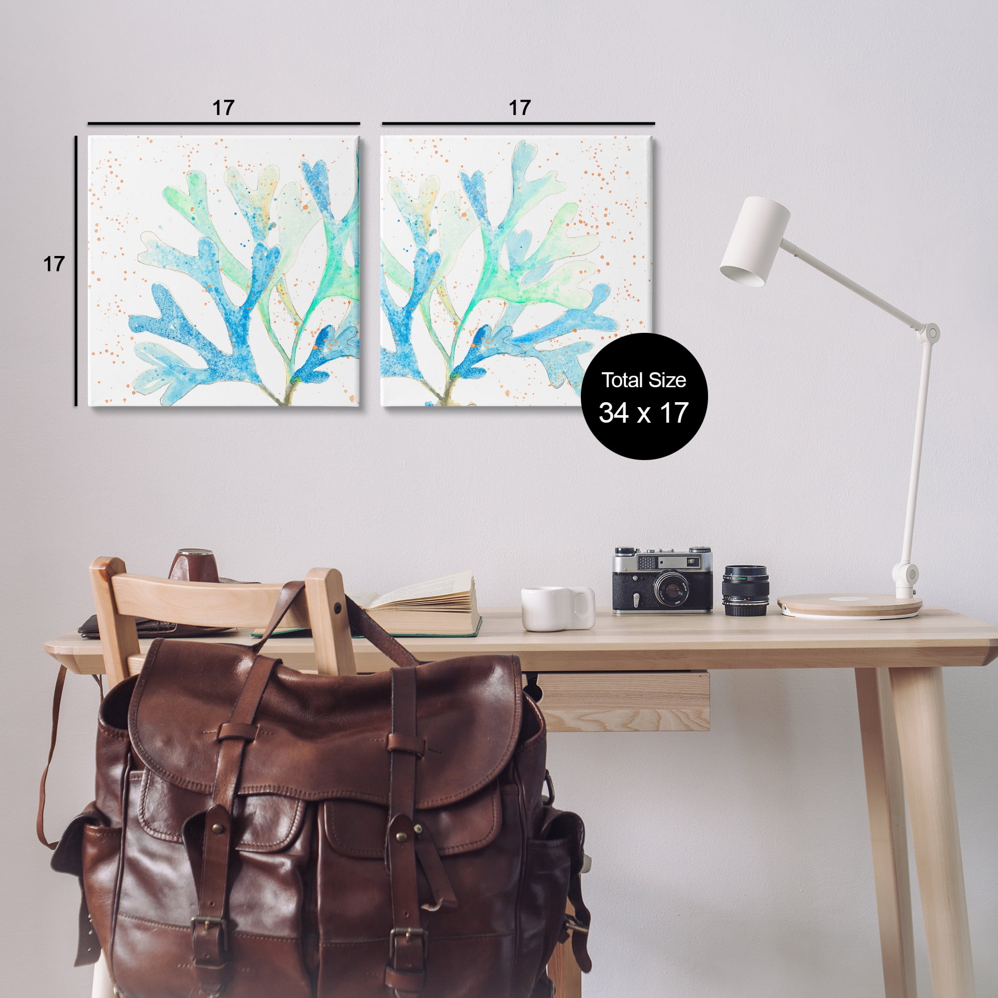 Stupell Industries Speckled Blue Green Coral Plants & Flowers Painting Wrapped Canvas Art Print Wall Art, 17 x 17, Set of 2