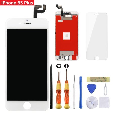 Screen Replacement for iPhone 6s Plus White 5.5 inch Retina LCD Screen Replacement 3D Touch Digitizer Frame Assembly with Tempered Glass Screen Protector + Repair
