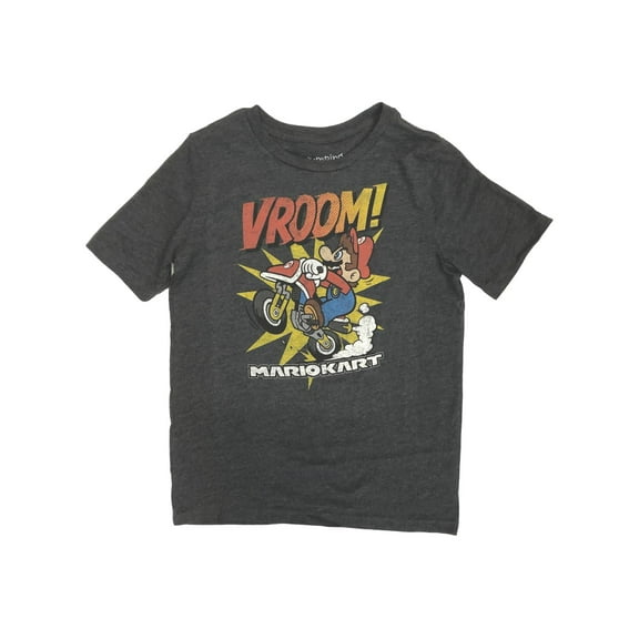 Mario Kart Boys Gray Short Sleeve Vroom Gamer Tee Shirt T-Shirt 6