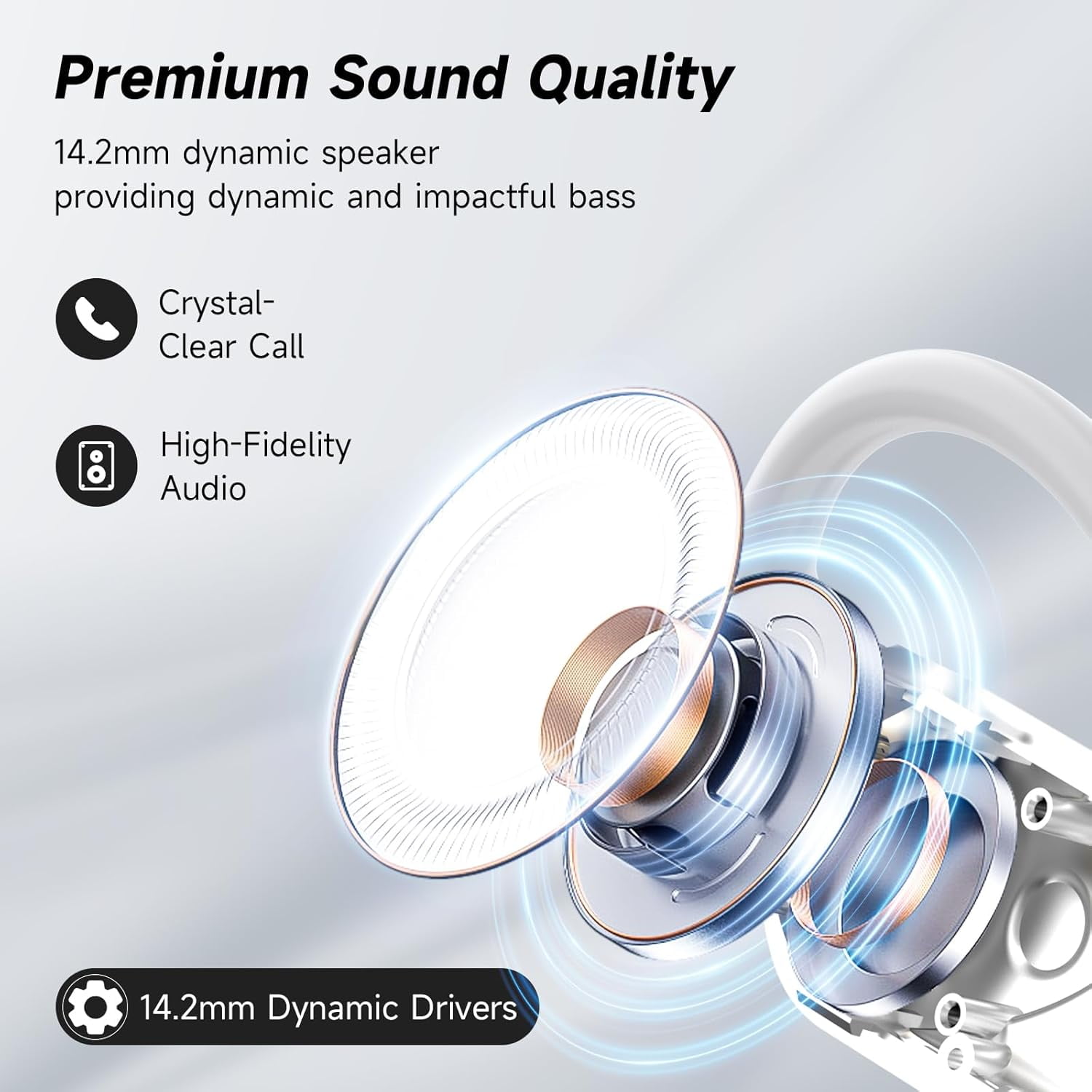 Open Ear Bluetooth 5.4 Headphones,Wireless Bone Conduction Earbuds Built-in Mic Sport Over Earphones with Comfort Ear Hooks LED Display Charging Case,Waterproof IPX7 Design for Running Fitness,White