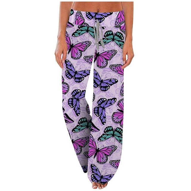 Womens Comfy Casual Pajama Floral Print Elastic Waist Lounge Wide Leg Pants