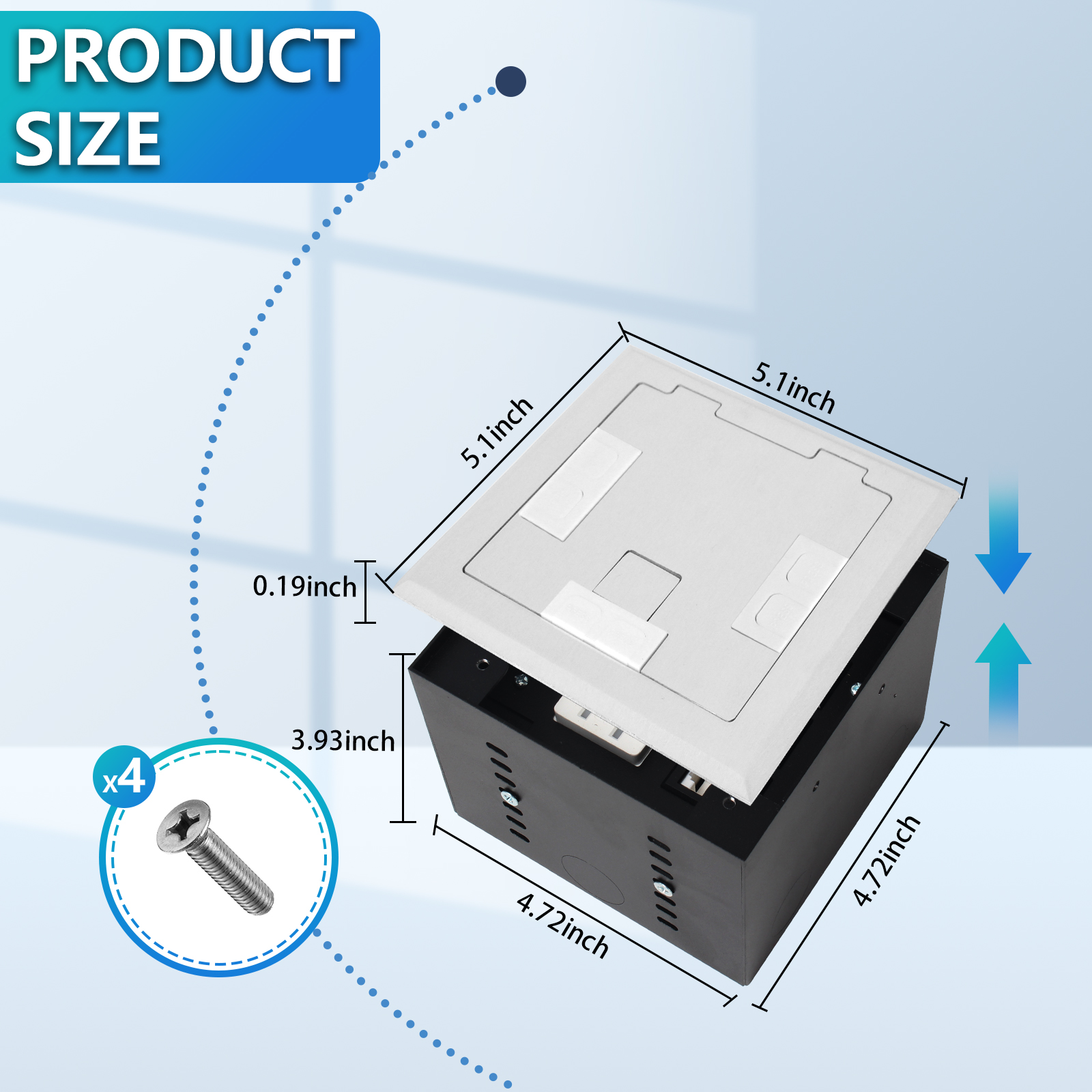 KYHSHJ Recessed Flat Hidden Socket Kit with 15 Amp Stainless Steel TR Receptacle Outlet Stainless+3-Port RJ45 Datacom Receptacle.Internal Height Adjustable，Corrosive Resistant Hardware，Silver