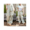thumbnail image 2 of vera natura Women Baggy Pants Drawstring Waist Wide Leg Floral Pants Multiple Pockets Cargo Trousers, 2 of 5