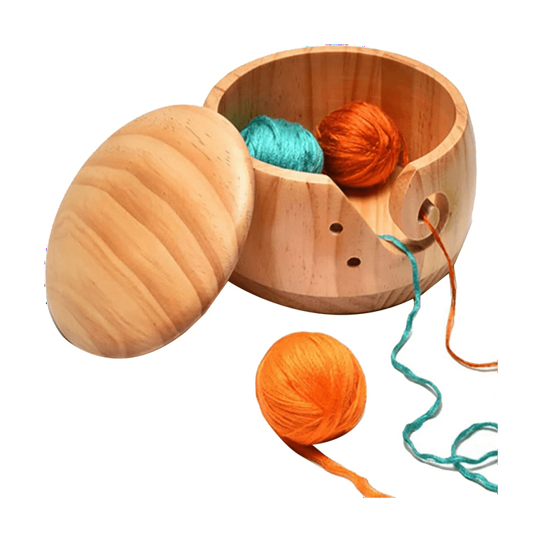 Wooden Wood Yarns Storage Bowl Crochet Skeins Yarn Needle Holder