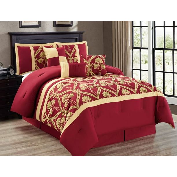 11 Piece Perris Burgundy Gold Bed In A Bag Set Walmart Com