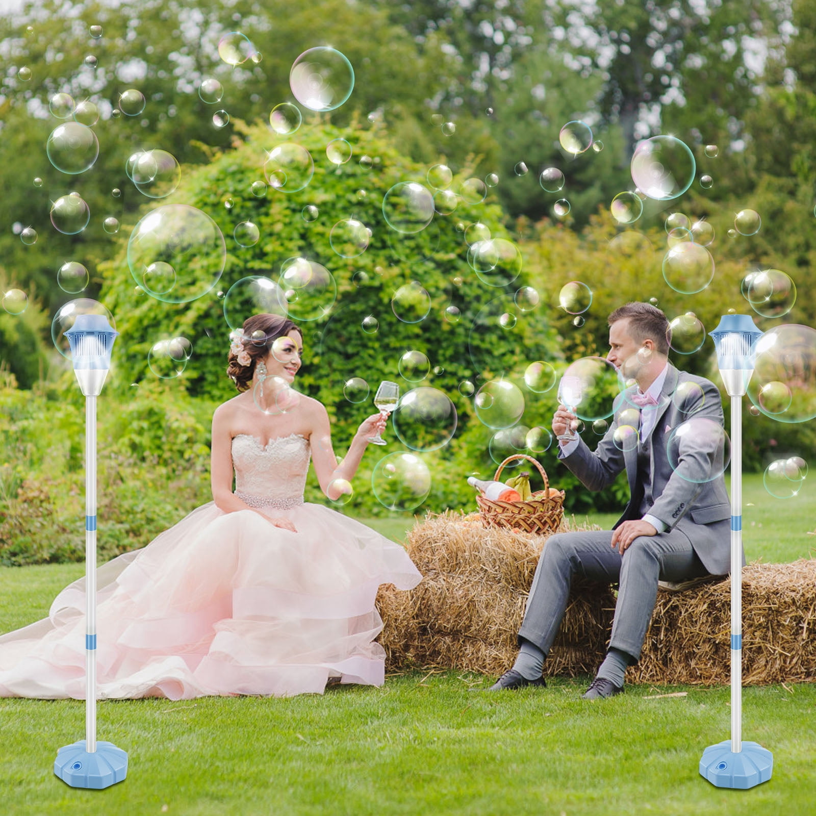 Threns Bubble Machine with Lights and Music Flexible Bubble Blower Adjustable Vertical Bubble Machine Portable Bubble Maker for Outdoor Birthday Party Wedding
