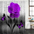 thumbnail image 2 of Purple Rose Shower Curtain, Waterproof Shower Curtains for Bathroom, Raindrops Floral Butterfly Abstract Grey Art Washable Fabric Bathtub Curtain Set Bath Decor with 12 Hooks Stall 36"x72", 2 of 8