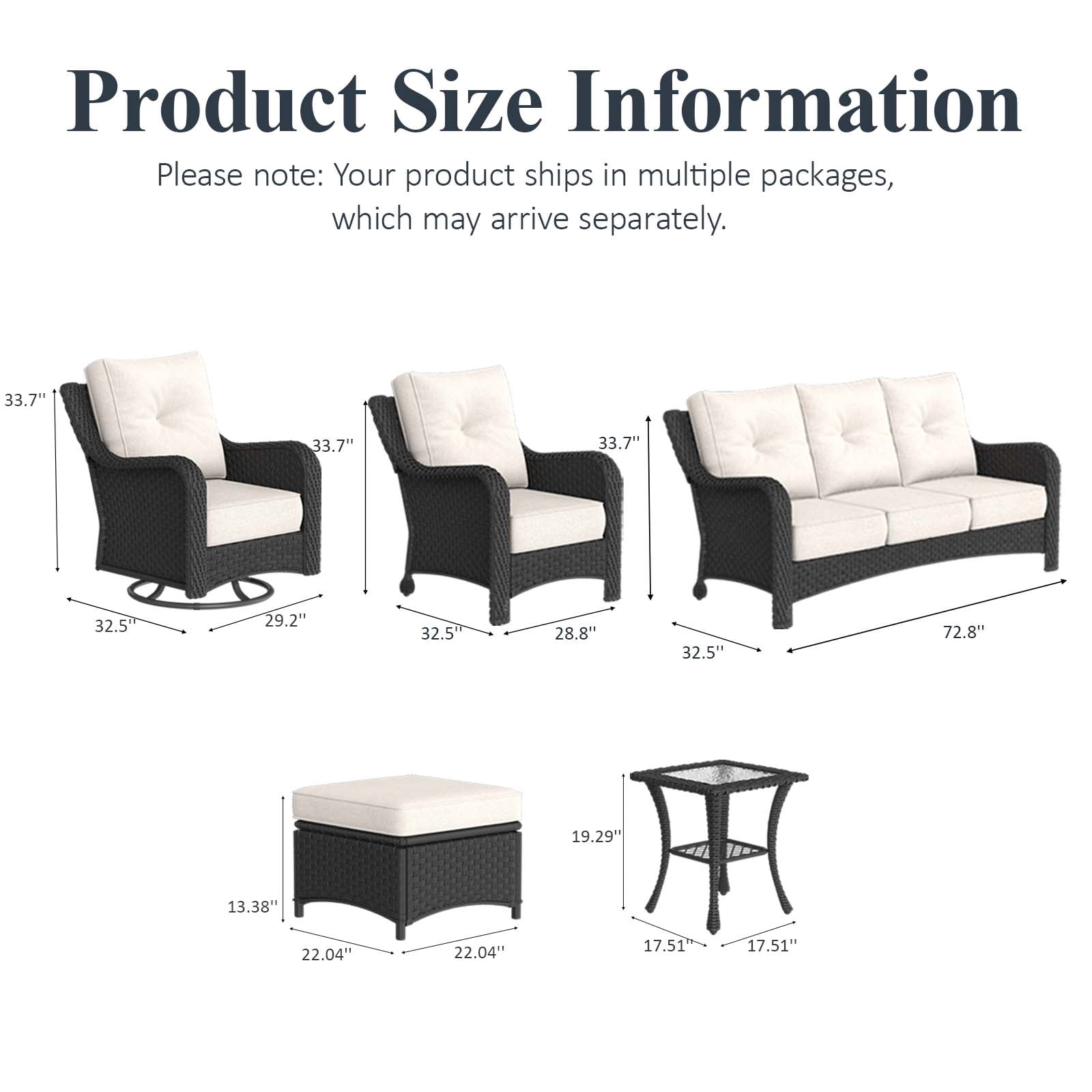 LayinSun 9 Piece Wicker Outdoor Furniture Set with 6-inch Comfy Cushions, High Back Patio Furniture Set with Swivel Rocking Chairs and Side Table