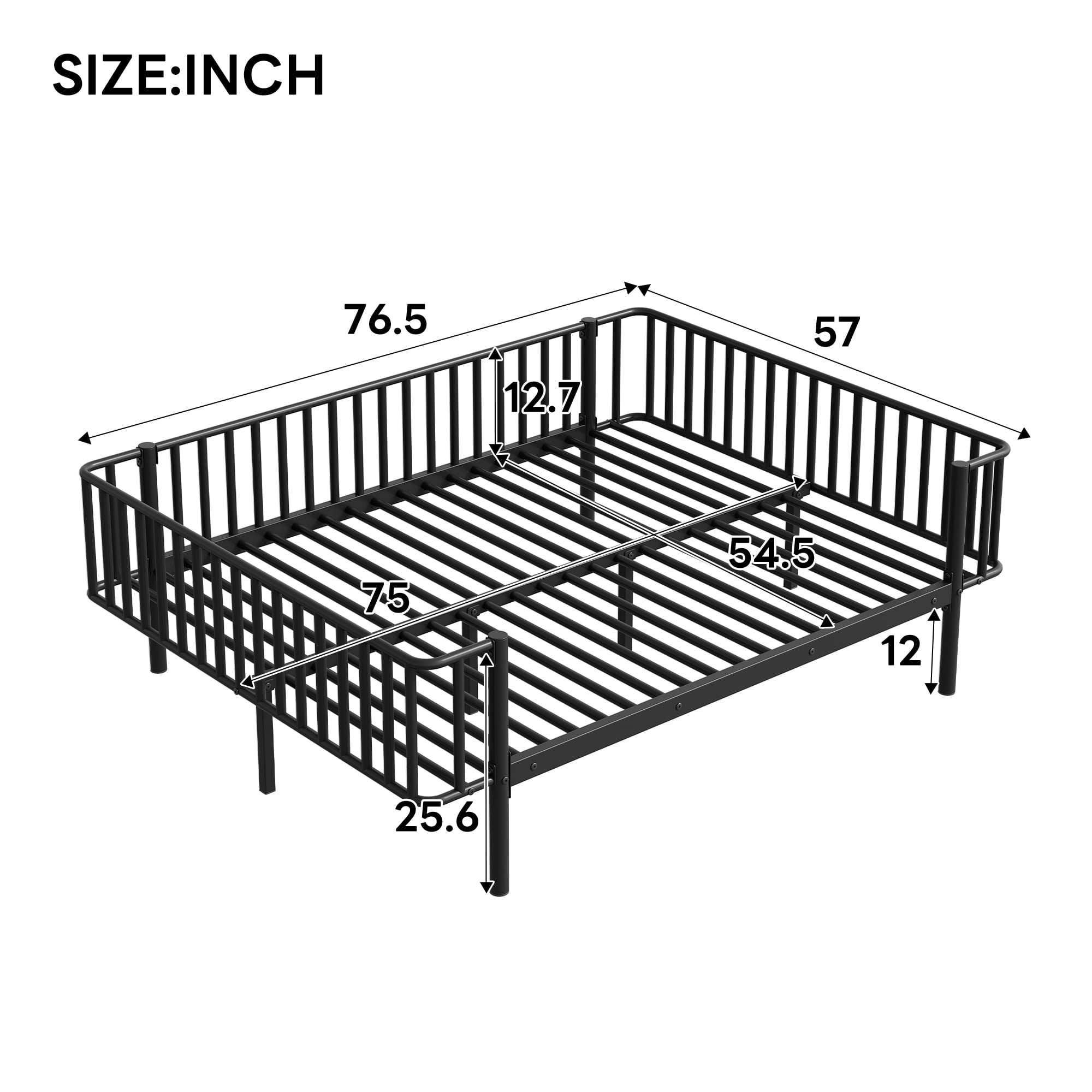 Euroco Metal Full Size Daybed, Sturdy Metal Sofa Bed with Guardrails, No Box Spring Needed, Black