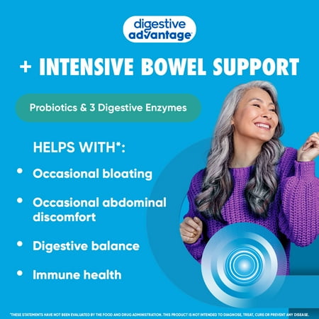 Digestive Advantage Intensive Bowel Support Probiotics For Women And Men, Digestive Enzymes For Gut Health, 32 Capsules