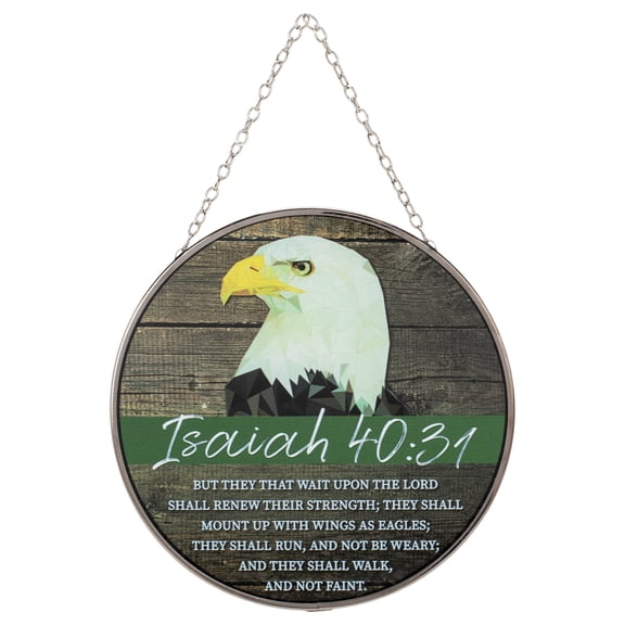 Wings Of Eagles Scripture Brown 6 x 6 Glass Sun Catcher With Suction Cup