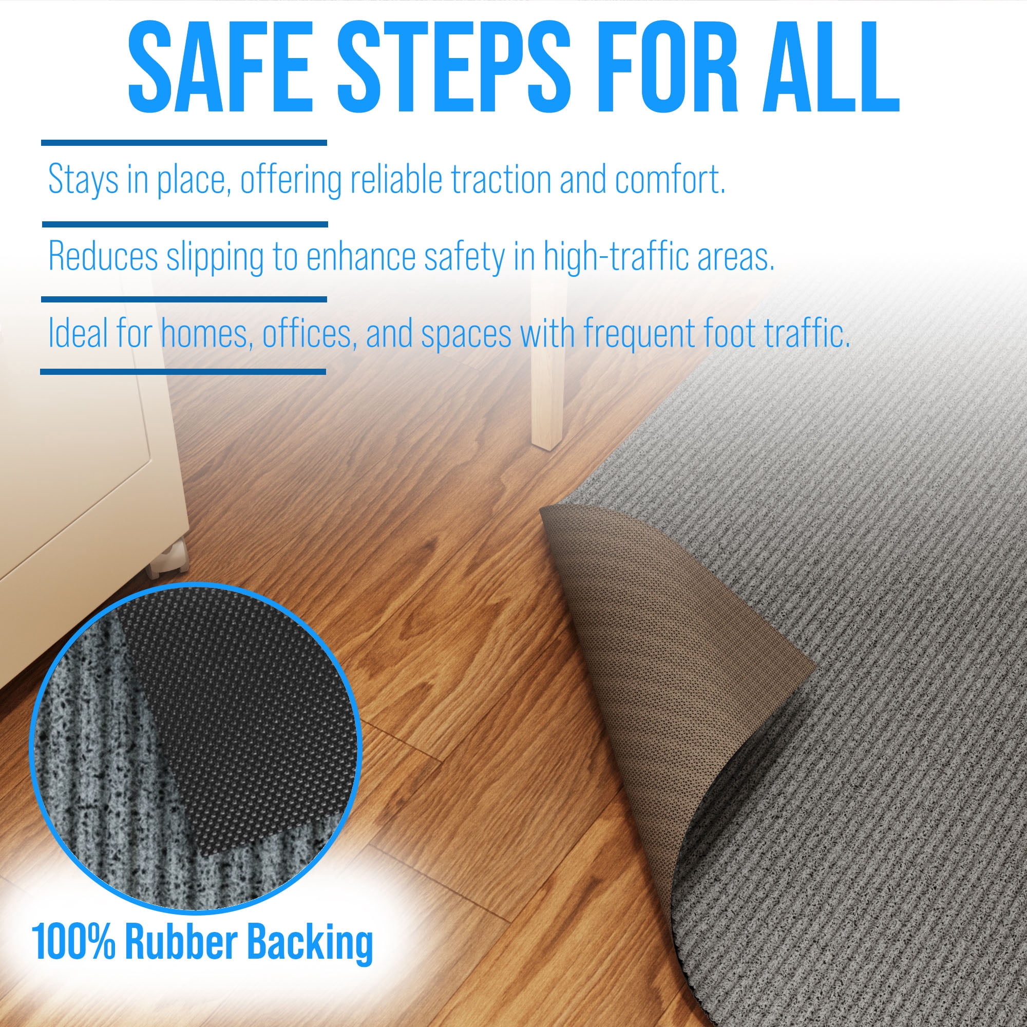 24 in. Wide x Cut-to-Length – Non-Slip, All-Weather, Heavy-Duty Utility Runner Rug – Absorbent, Dirt-Trapping, Kid and Pet Safe for Entryways and High-Traffic Areas, Gray