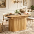 thumbnail image 2 of 55.11"-70.86" Extendable Oval Dining Table With Striped Legs, For Dining Room, Kitchen, Living Room,Natural, 2 of 7
