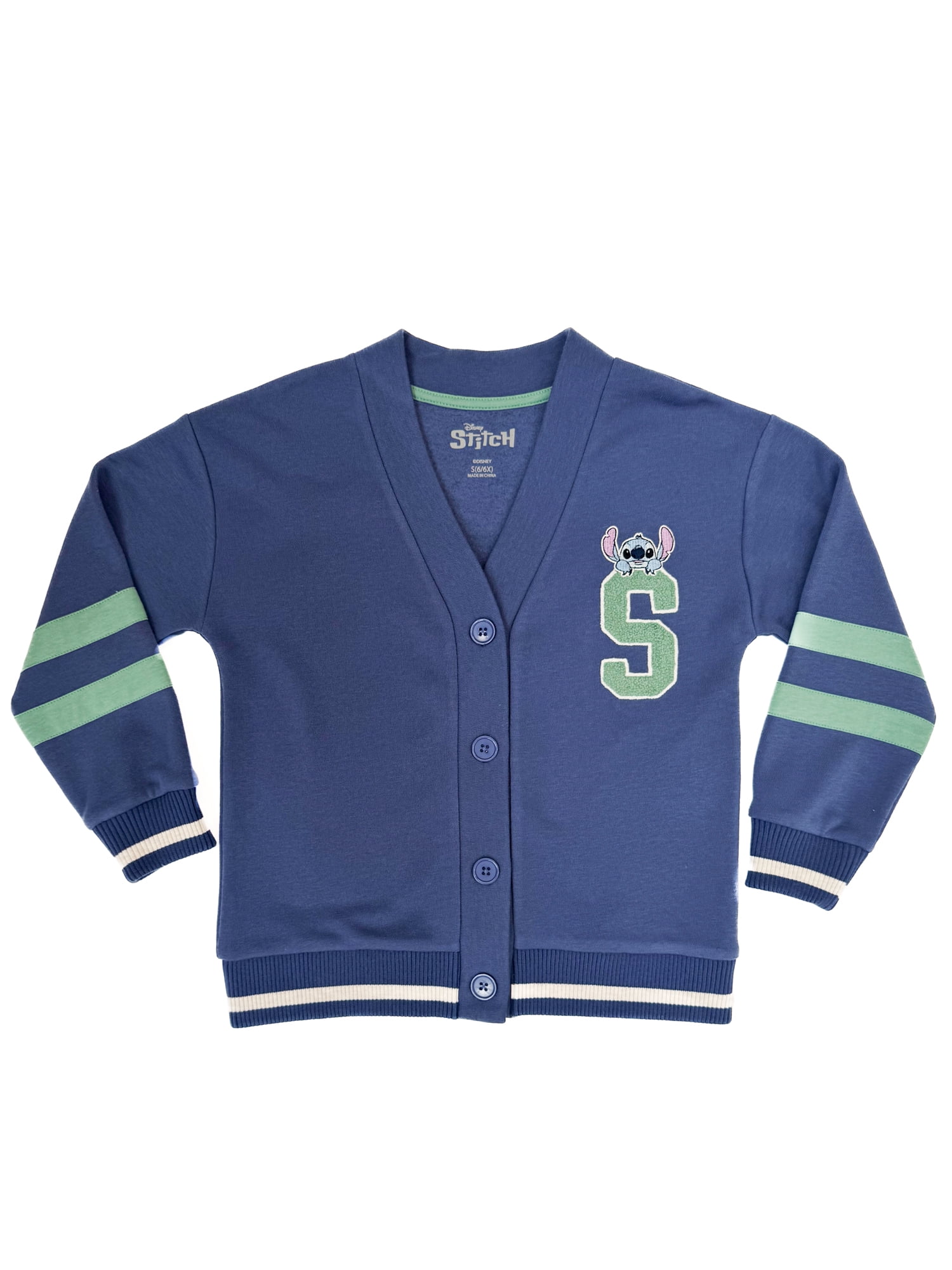 Lilo and Stitch Girls Varsity Cardigan Sweater with Long Sleeves, Sizes 4-16